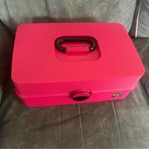 Vintage Caboodles Pink Makeup Jewelry Craft Case 4 Foldout Trays #2420 USA. 14”